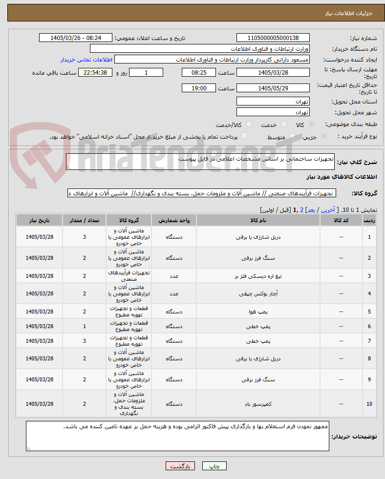 تصویر کوچک آگهی تجهیزات ساختمانی بر اساس مشخصات اعلامی در فایل پیوست