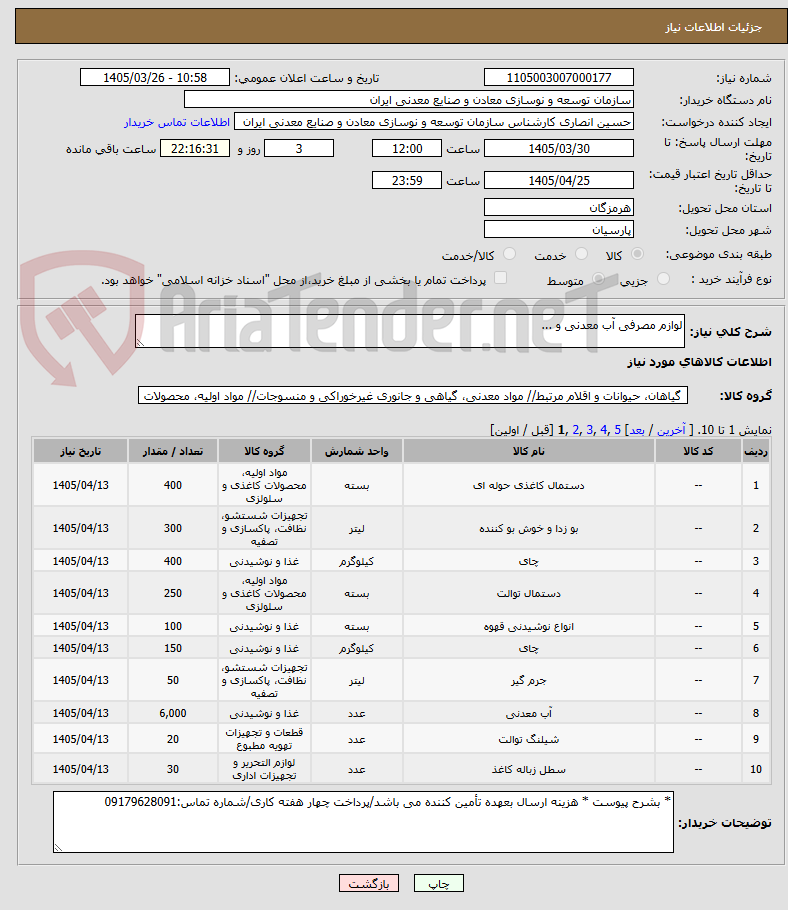 لوازم مصرفی آب معدنی و ...