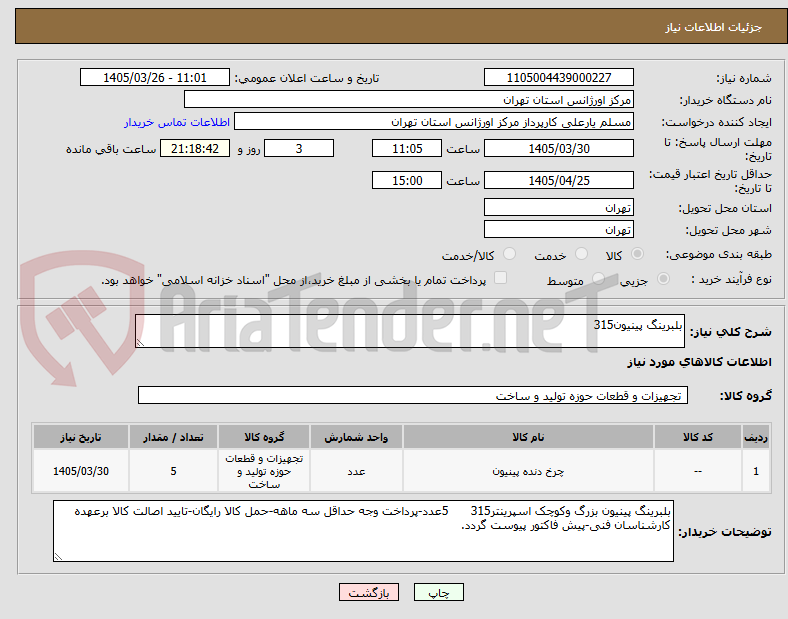 تصویر کوچک آگهی بلبرینگ پینیون315