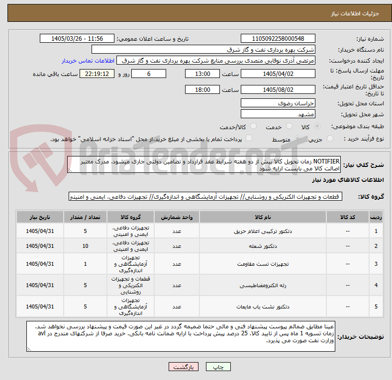 تصویر کوچک آگهی NOTIFIER زمان تحویل کالا بیش از دو هفته شرایط عقد قرارداد و تضامین دولتی جاری میشود. مدرک معتبر اصالت کالا می بایست ارایه شود