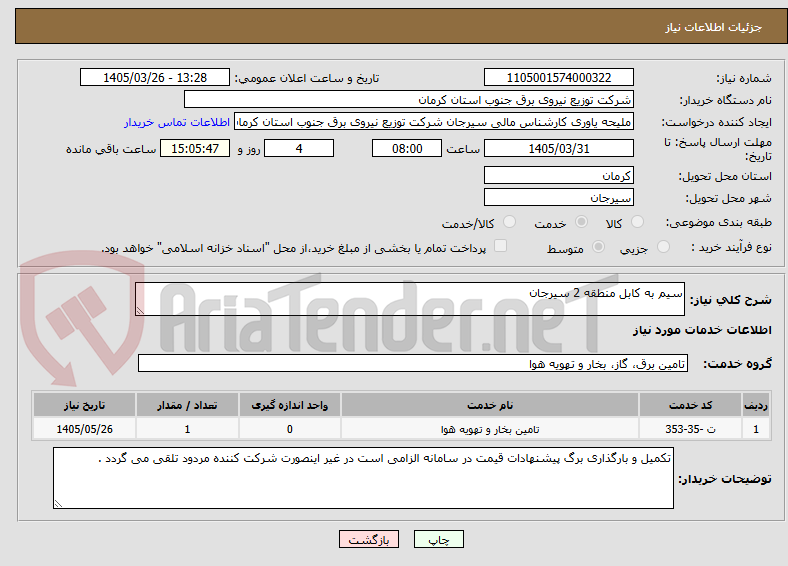 تصویر کوچک آگهی سیم به کابل منطقه 2 سیرجان