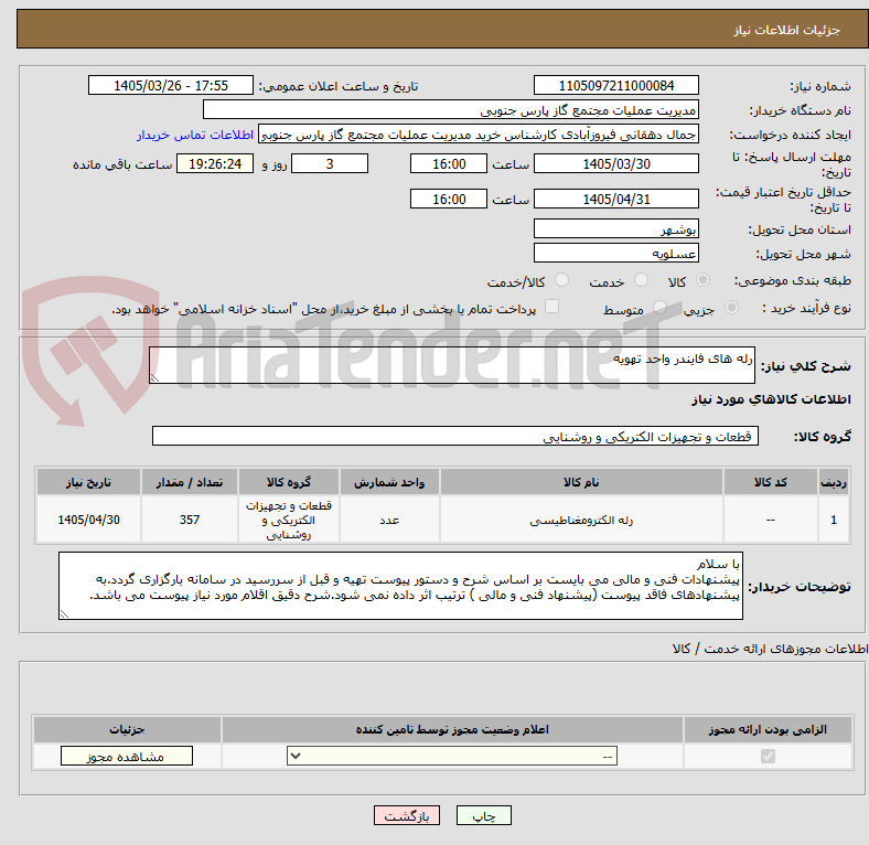 تصویر کوچک آگهی رله های فایندر واحد تهویه