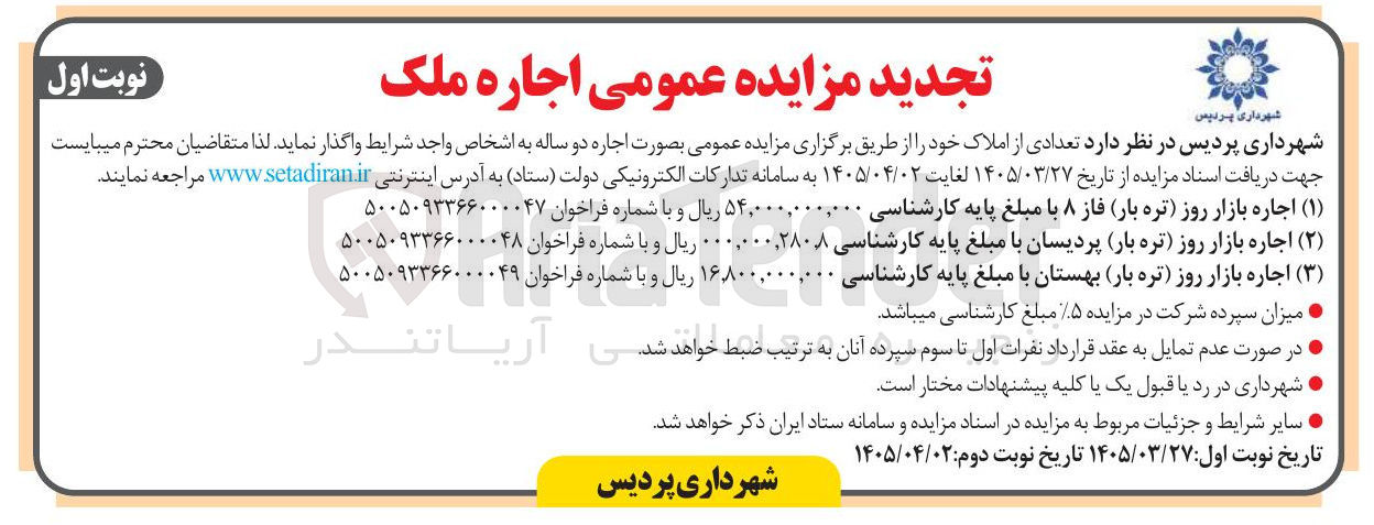 تصویر کوچک آگهی اجاره بازار روز (تره بار) 