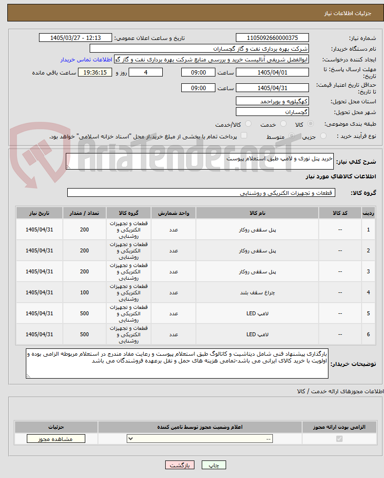 تصویر کوچک آگهی خرید پنل نوری و لامپ طبق استعلام پیوست