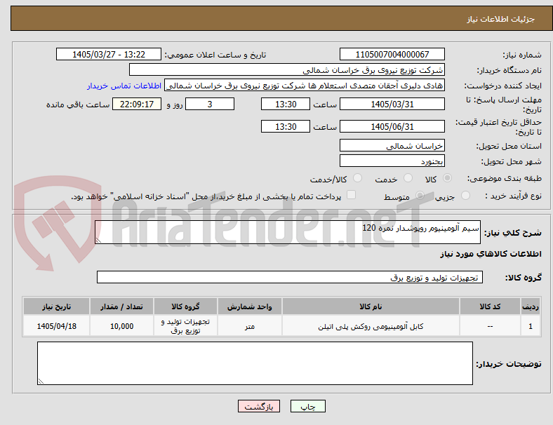تصویر کوچک آگهی سیم آلومینیوم روپوشدار نمره 120