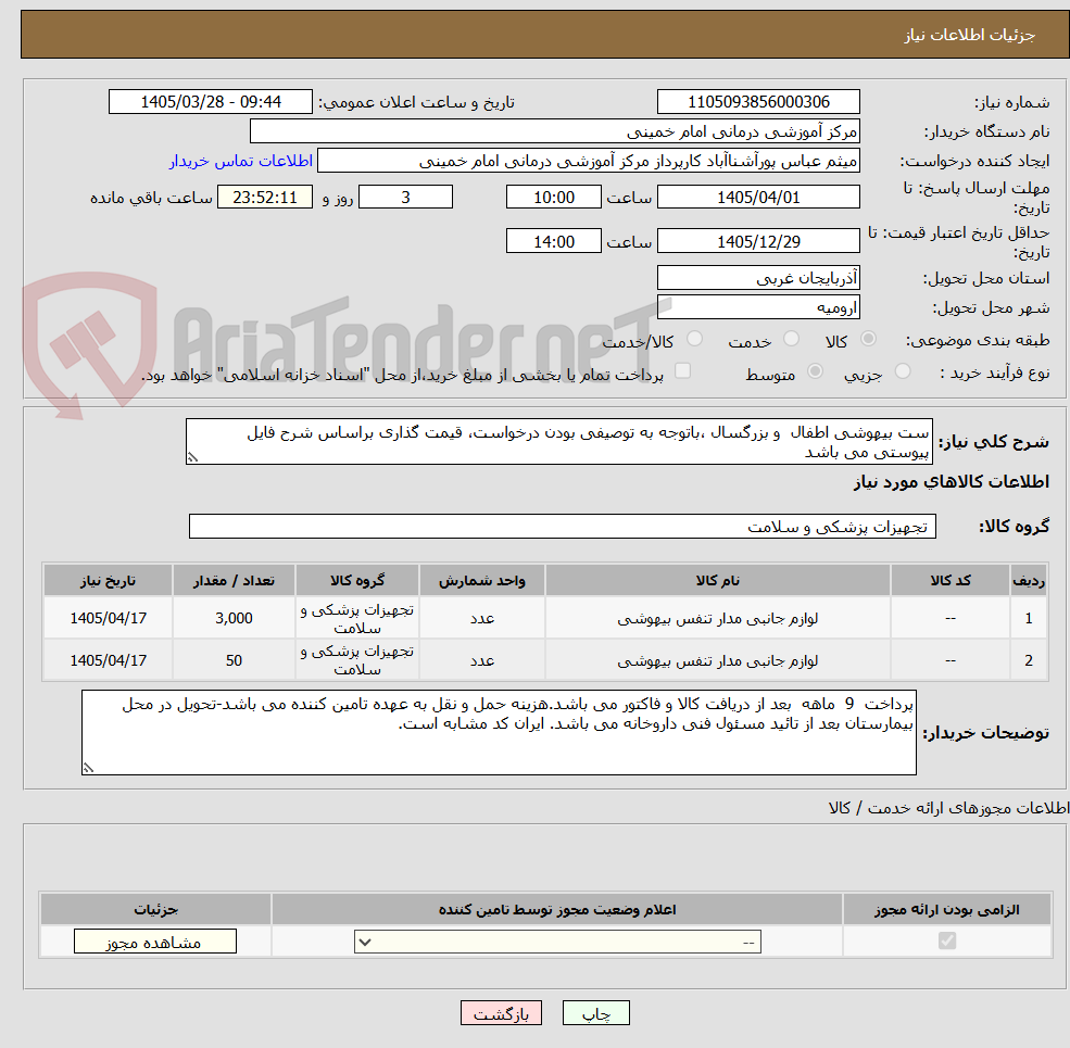 تصویر کوچک آگهی ست بیهوشی اطفال  و بزرگسال ،باتوجه به توصیفی بودن درخواست، قیمت گذاری براساس شرح فایل پیوستی می باشد