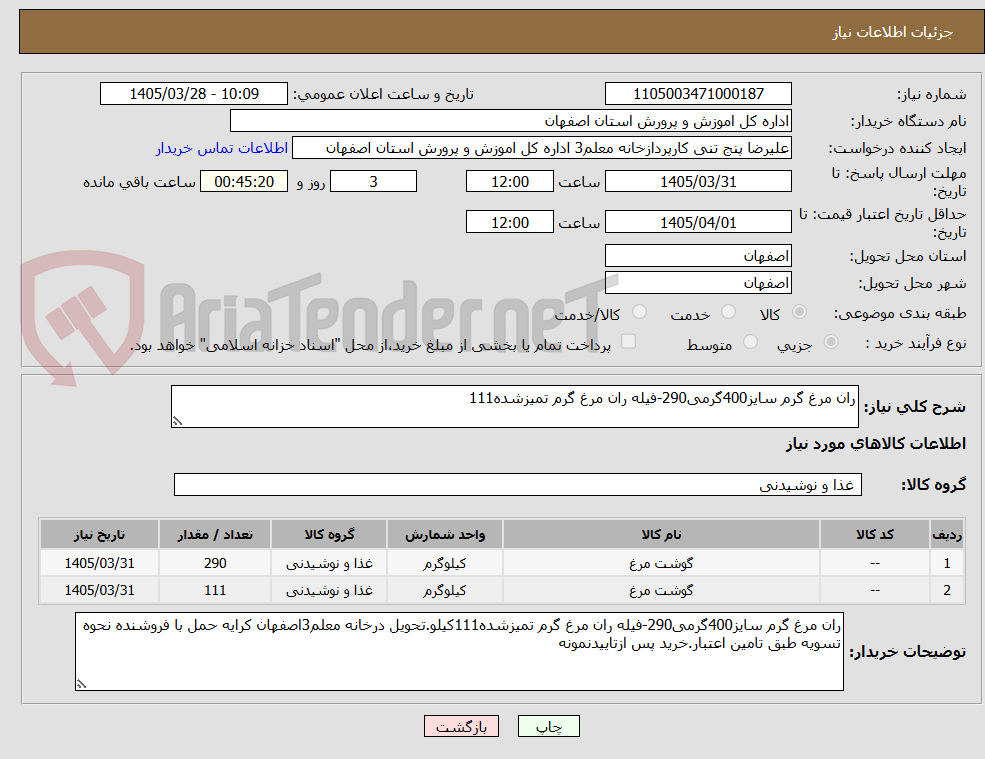 تصویر کوچک آگهی ران مرغ گرم سایز400گرمی290-فیله ران مرغ گرم تمیزشده111
