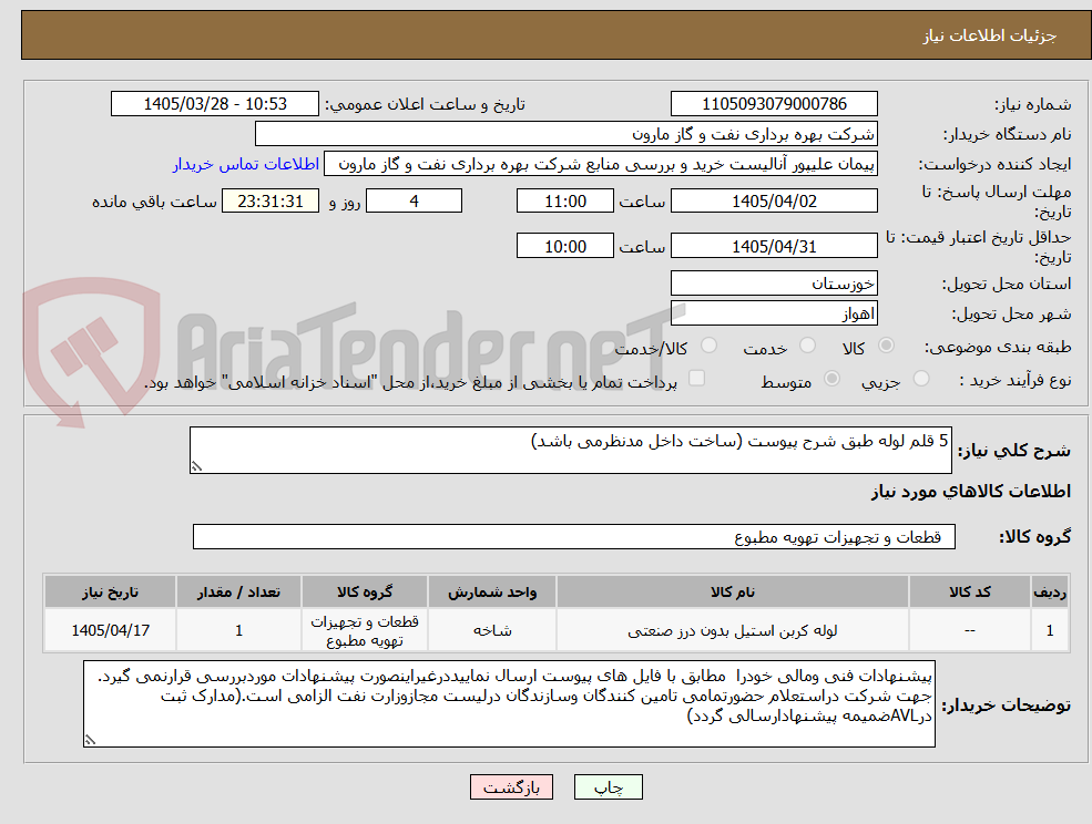 تصویر کوچک آگهی 5 قلم لوله طبق شرح پیوست (ساخت داخل مدنظرمی باشد)
