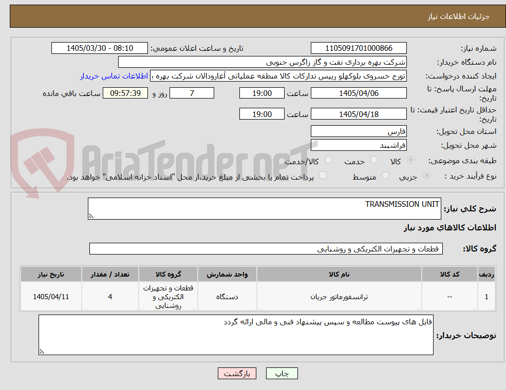 تصویر کوچک آگهی TRANSMISSION UNIT