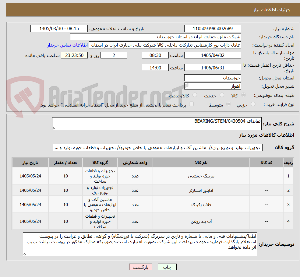 تصویر کوچک آگهی تقاضای 0430504/BEARING/STEM