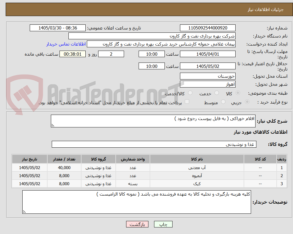تصویر کوچک آگهی اقلام خوراکی ( به فایل پیوست رجوع شود ) 