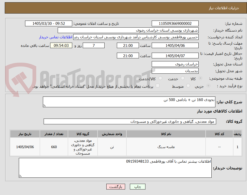 تصویر کوچک آگهی نخودی 160 تن + بادامی 500 تن