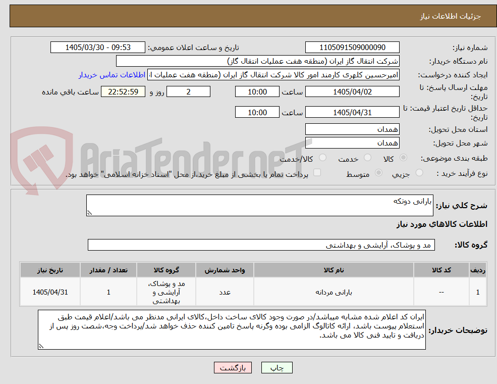 تصویر کوچک آگهی بارانی دوتکه