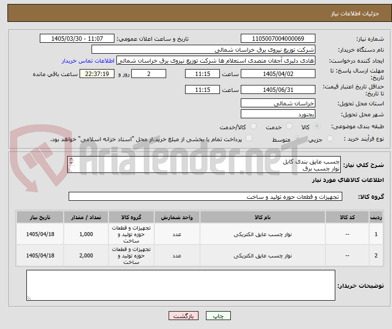 تصویر کوچک آگهی چسب عایق بندی کابل 
نوار چسب برق 
