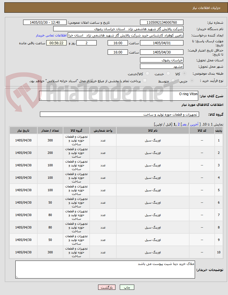 تصویر کوچک آگهی O ring Viton