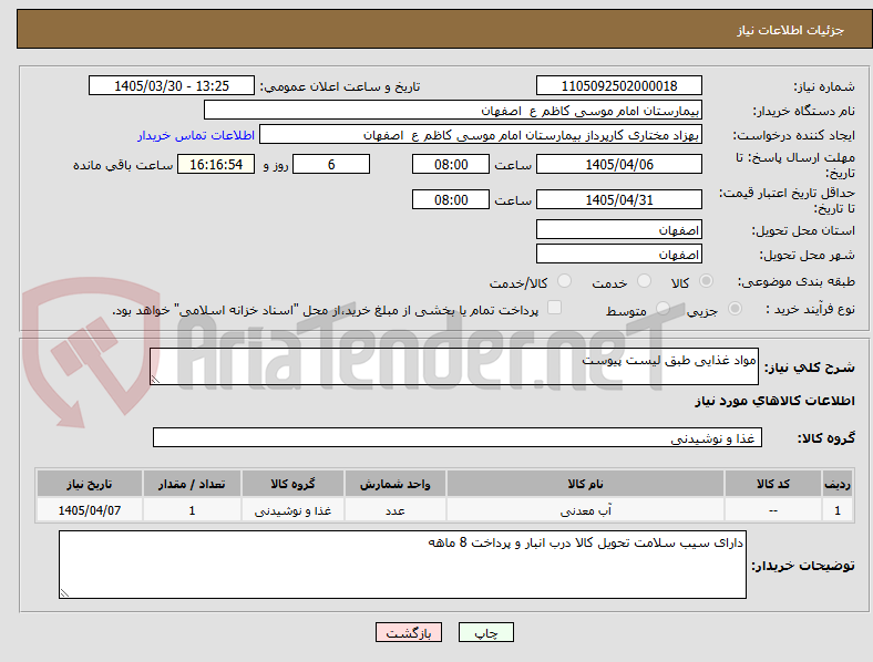 تصویر کوچک آگهی مواد غذایی طبق لیست پیوست 