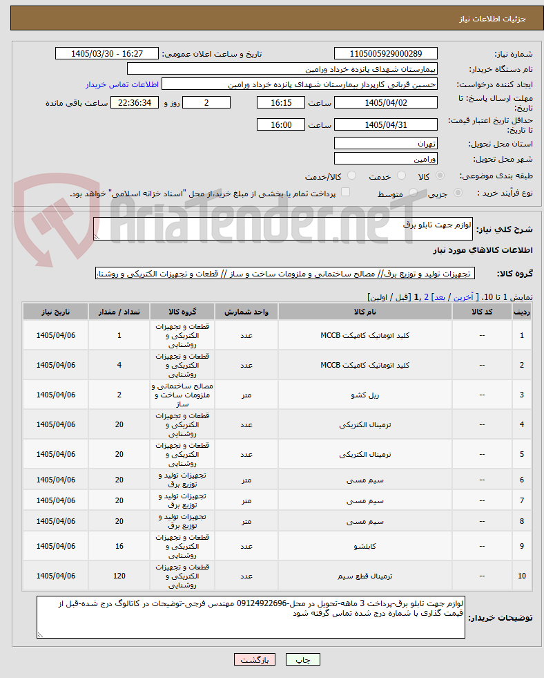 تصویر کوچک آگهی لوازم جهت تابلو برق