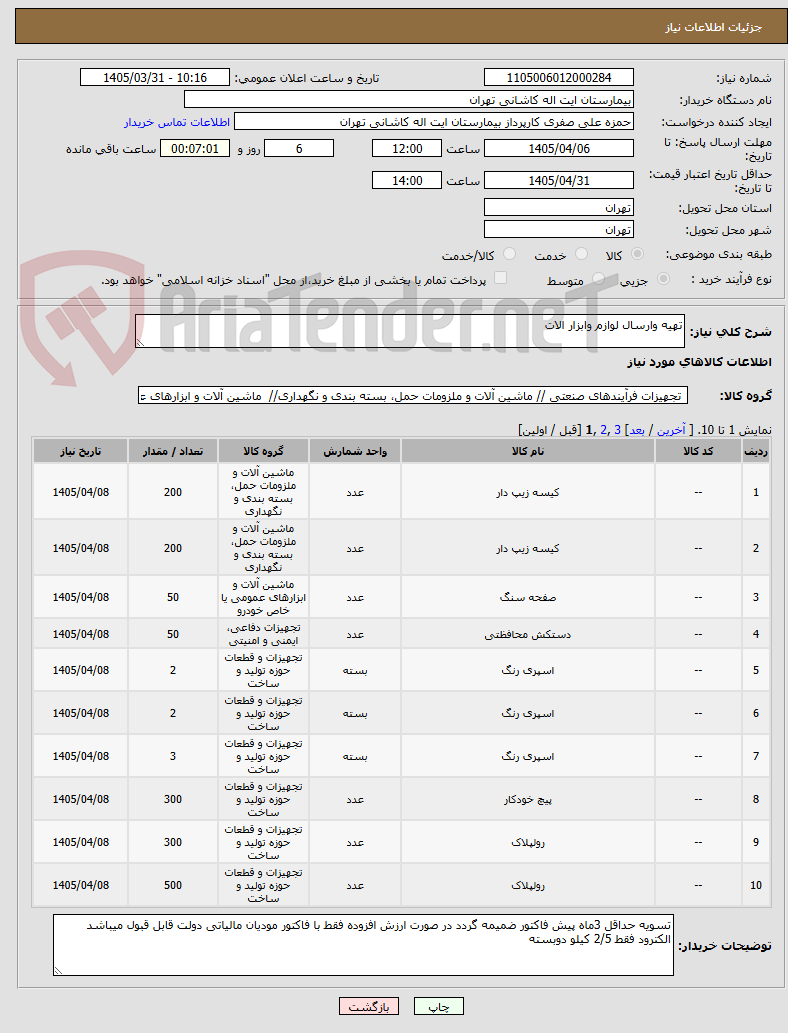 تصویر کوچک آگهی تهیه وارسال لوازم وابزار الات