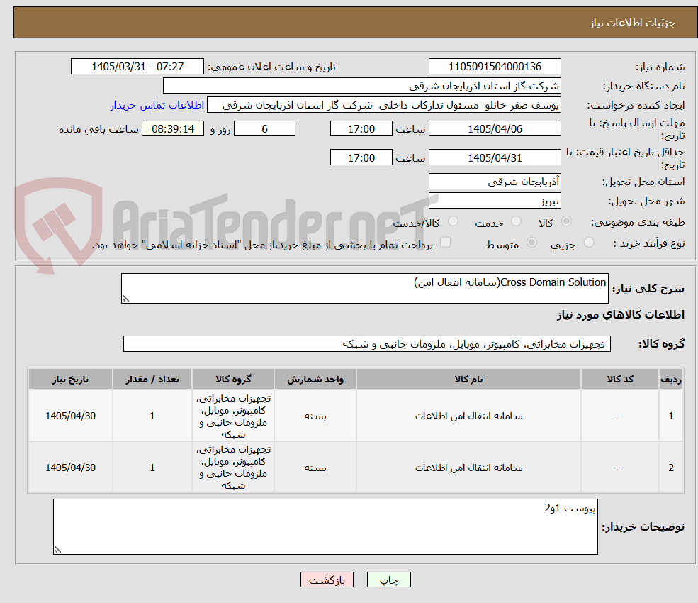 تصویر کوچک آگهی Cross Domain Solution(سامانه انتقال امن)