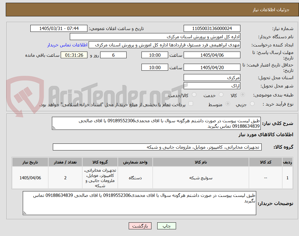طبق لیست پیوست در صورت داشتم هرگونه سوال با اقای محمدی09189552306 یا اقای صالحی 09188634839 تماس بگیرید
