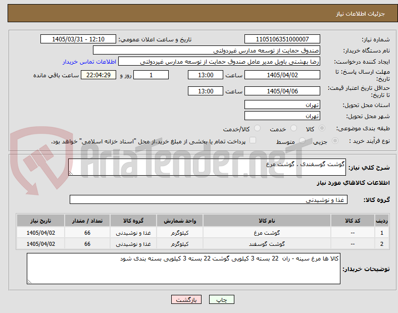 گوشت گوسفندی . گوشت مرغ