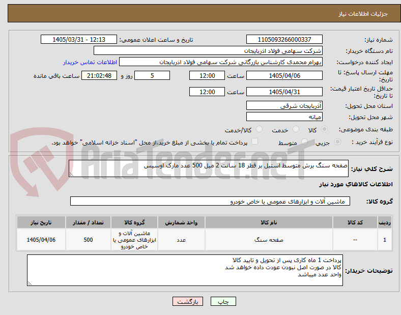 تصویر کوچک آگهی صفحه سنگ برش متوسط استیل بر قطر 18 سانت 2 میل 500 عدد مارک اوسیس