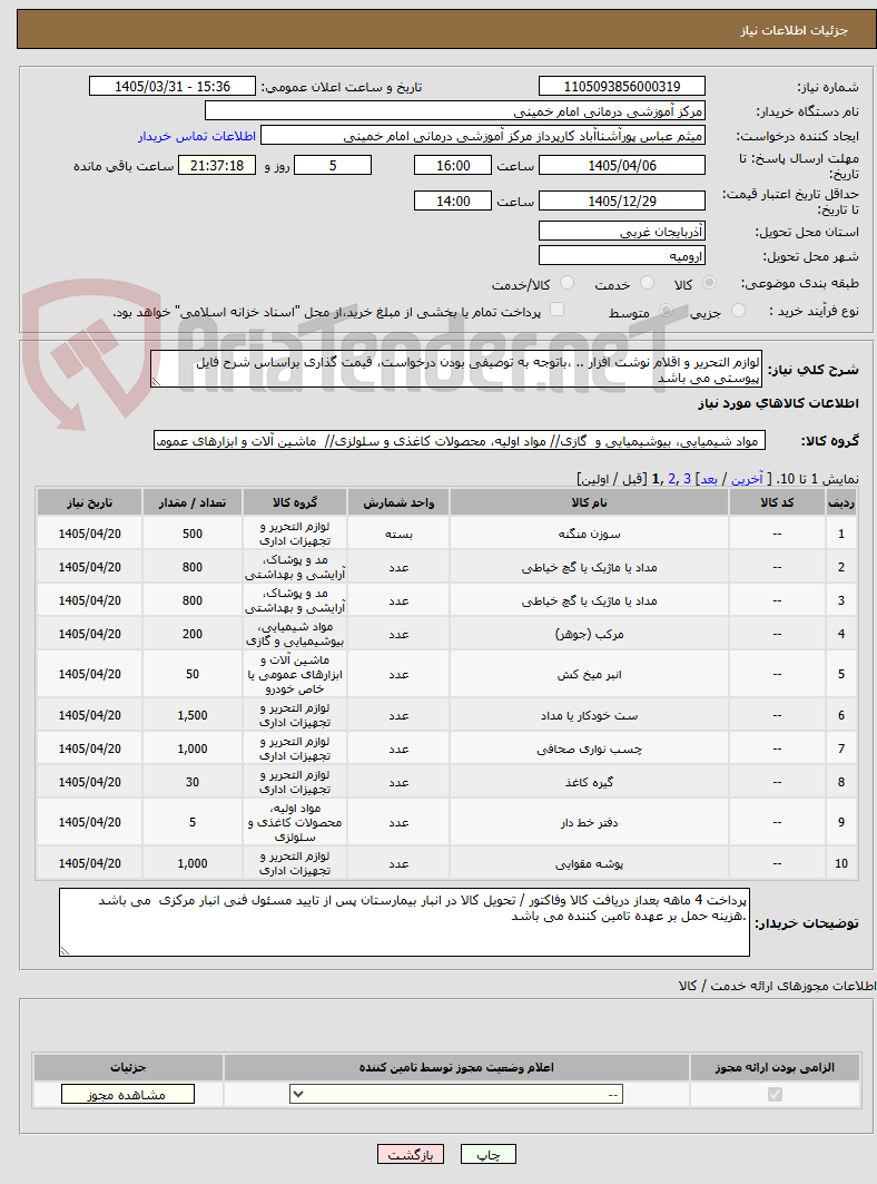 لوازم التحریر و اقلام نوشت افزار .. ،باتوجه به توصیفی بودن درخواست، قیمت گذاری براساس شرح فایل پیوستی می باشد