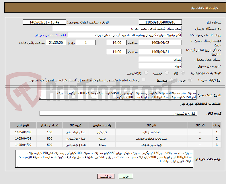 تصویر کوچک آگهی سبزی منجمد-باقالاسبز150کیلوگرم--سبزی کوکو -وپلو 450کیلو-سبزی جعفری 100کیلوگرم بسبزی آش150کیلوسبزی اسفناج100کیلو لوبیا سبز 500کیلوگرم