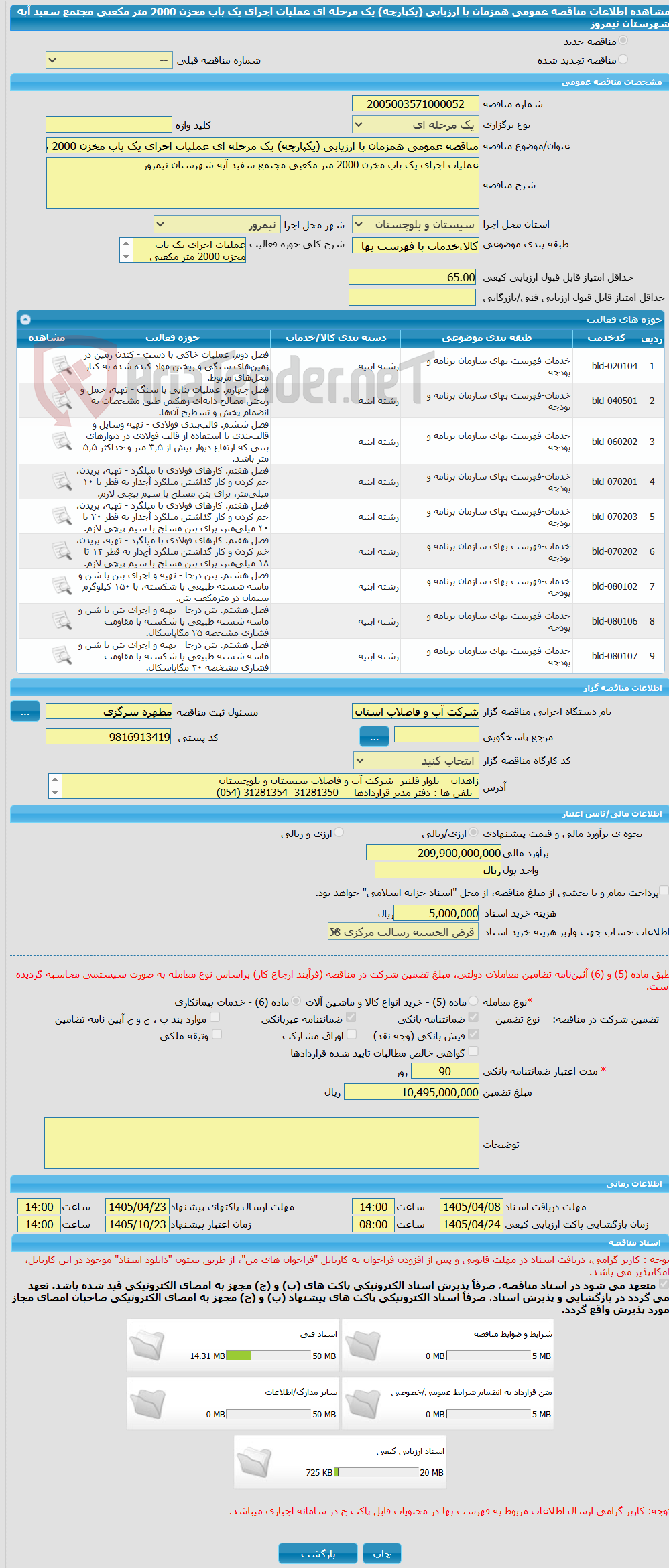 تصویر کوچک آگهی مناقصه عمومی همزمان با ارزیابی (یکپارچه) یک مرحله ای عملیات اجرای یک باب مخزن 2000 متر مکعبی مجتمع سفید آبه شهرستان نیمروز