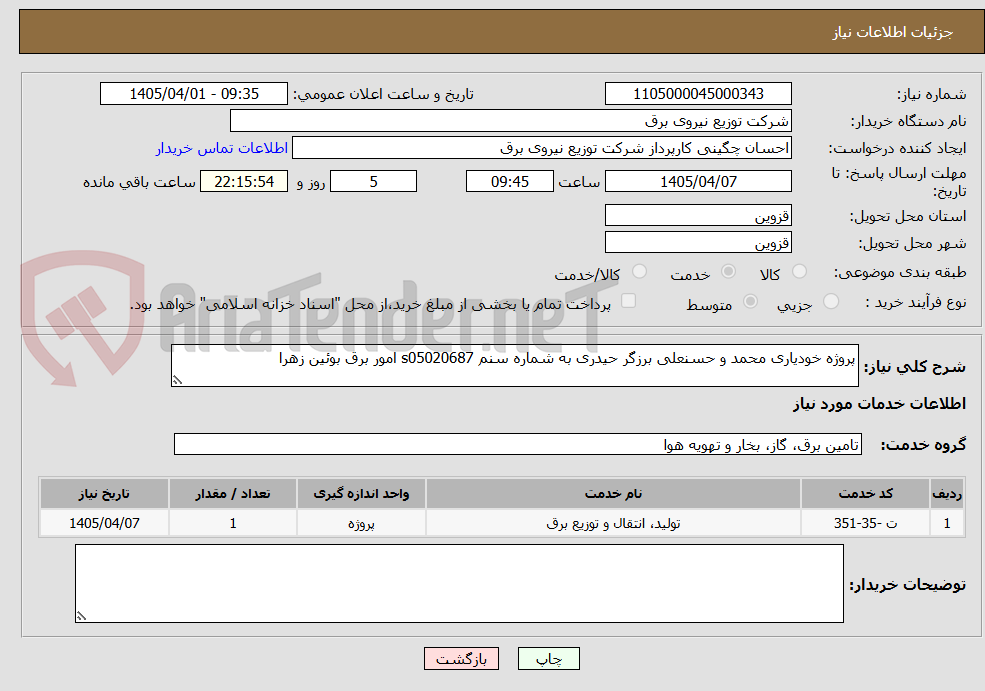 پروژه خودیاری محمد و حسنعلی برزگر حیدری به شماره سنم s05020687 امور برق بوئین زهرا