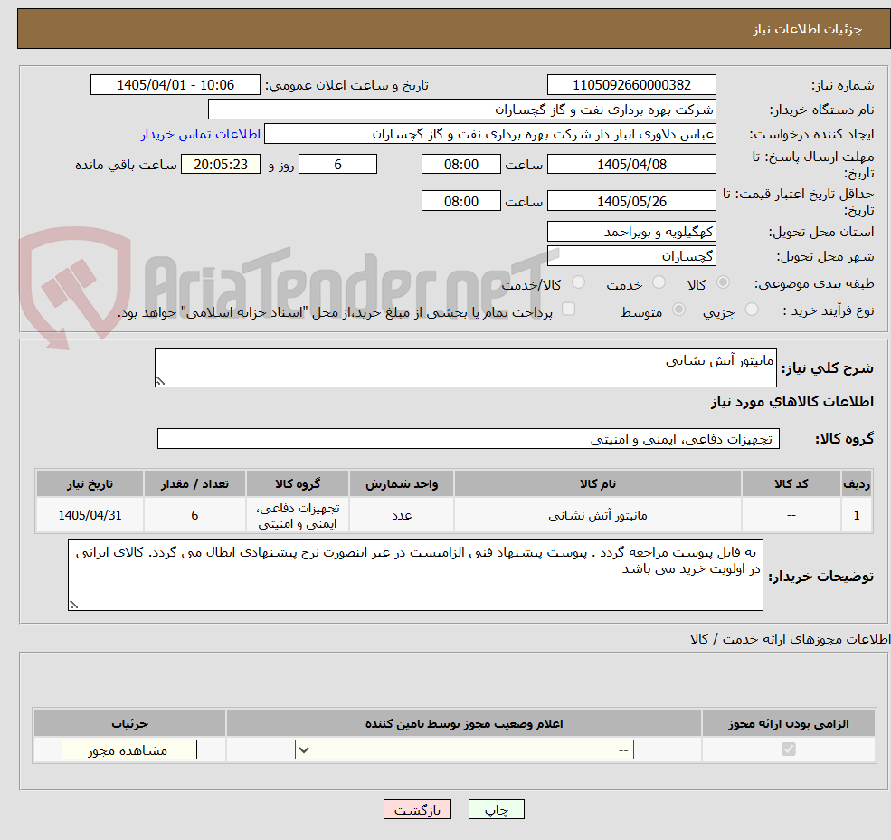 تصویر کوچک آگهی مانیتور آتش نشانی