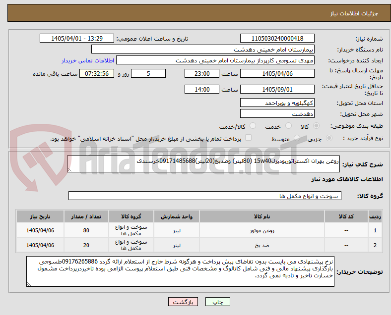 تصویر کوچک آگهی روغن بهران اکستراتوربودیزل15w40 (80لیتر) وضدیخ(20لیتر)09171485688خرسندی