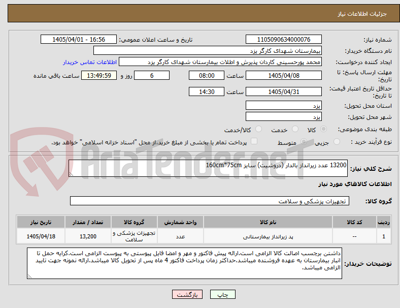 تصویر کوچک آگهی 13200 عدد زیرانداز بالدار (دروشیت) سایز 160cm*75cm 