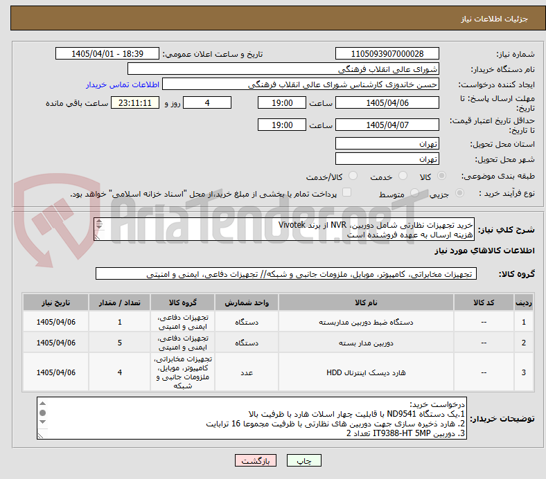 تصویر کوچک آگهی خرید تجهیزات نظارتی شامل دوربین، NVR از برند Vivotek
هزینه ارسال به عهده فروشنده است
دارای گارانتی معتبر
هماهنگی:09123844412