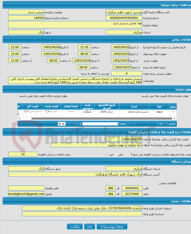 تصویر کوچک آگهی مواد غذایی شنسل مرغ