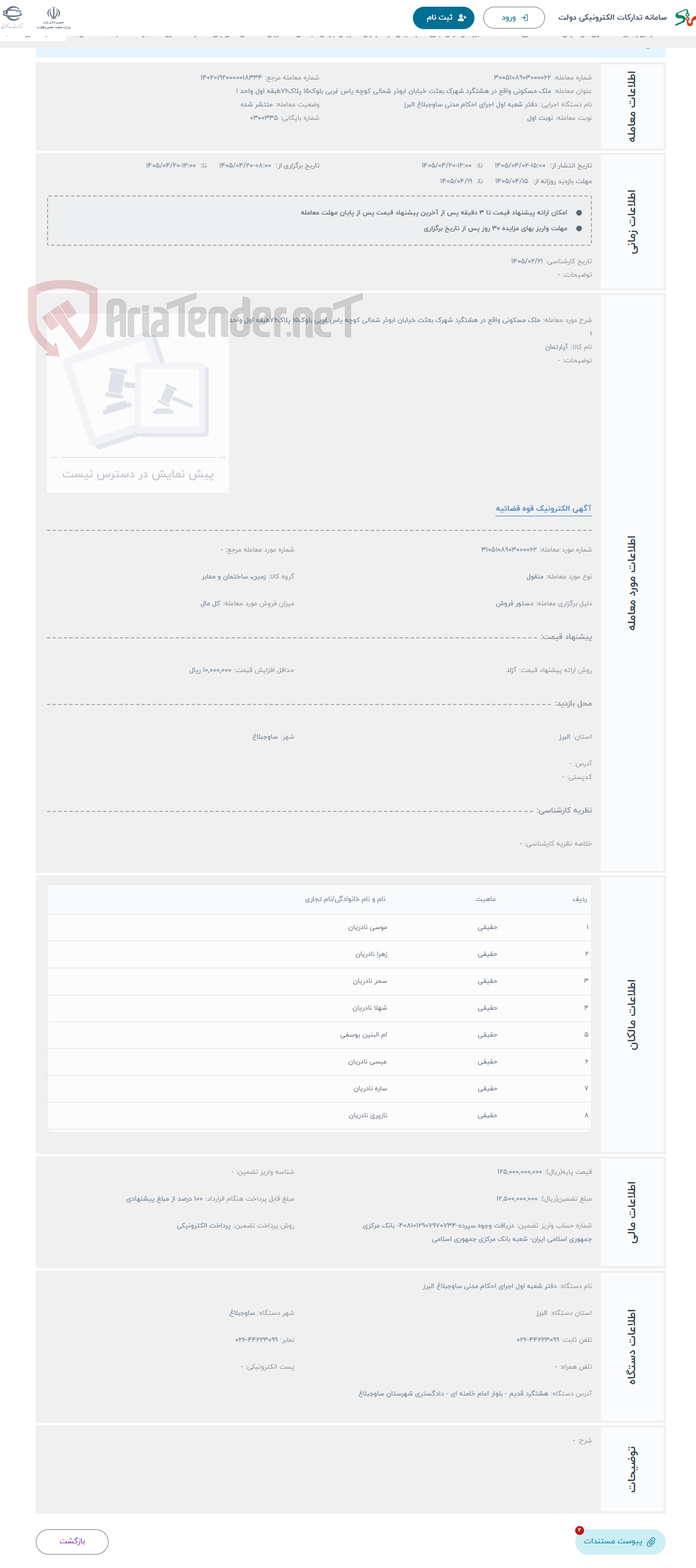 تصویر کوچک آگهی حراج ملک مسکونی واقع در هشتگرد شهرک بعثت خیابان ابوذر شمالی کوچه یاس غربی بلوک15 پلاک76طبقه اول واحد 1