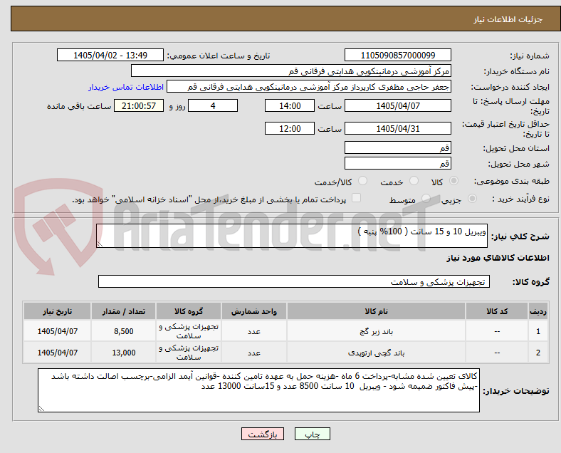 تصویر کوچک آگهی ویبریل 10 و 15 سانت ( 100% پنبه )
