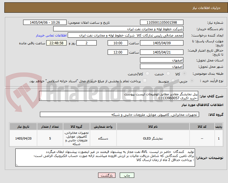 تصویر کوچک آگهی پنل نمایشگر مقادیر مطابق توضیحات لیست پیوست 
-خرید اکبری 03133960057