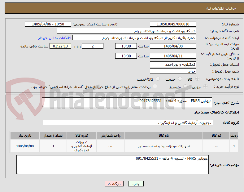 تصویر کوچک آگهی دیونایزر FNR5 - تسویه 4 ماهه - 09178425531