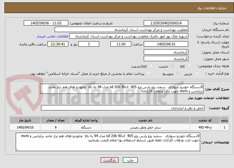 تصویر کوچک آگهی 9دستگاه خودرو سواری سمند پژو پارس پژو 405 ال90 206 sd مدل 94 به بالا وخودرو های هم تراز مانند برلیانس و mvm جهت ایاب وذهاب کارکنان