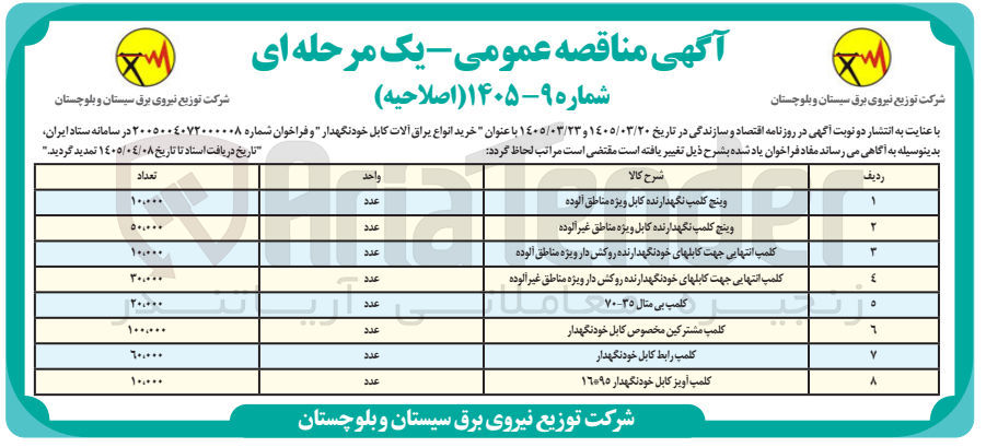 تصویر کوچک آگهی ۷. کلمپ رابط کابل خودنگهدار
