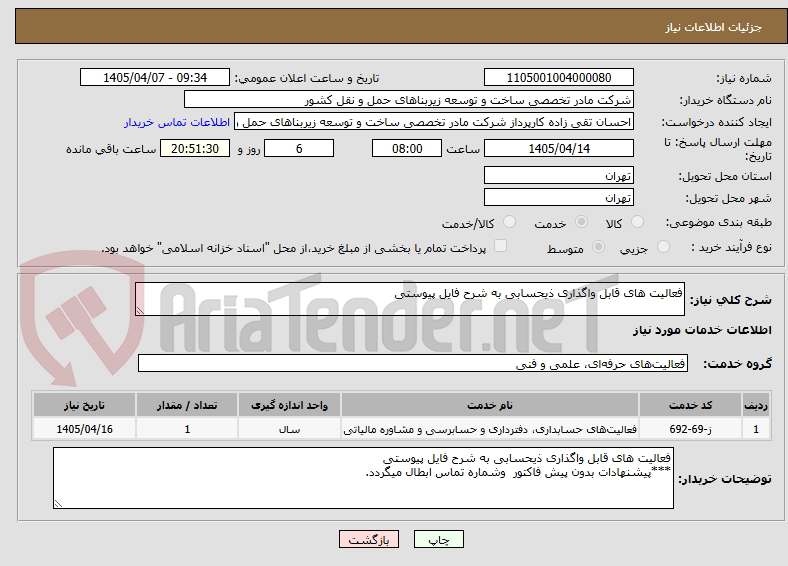 تصویر کوچک آگهی فعالیت های قابل واگذاری ذیحسابی به شرح فایل پیوستی 