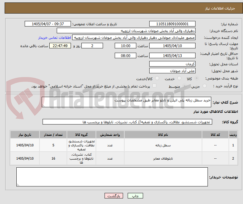 تصویر کوچک آگهی خرید سطل زباله پلی اتیلن و تابلو معابر طبق مشخصات پیوست 