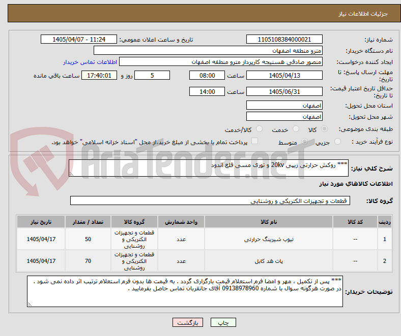 تصویر کوچک آگهی *** روکش حرارتی زیپی 20kv و توری مسی قلع اندود