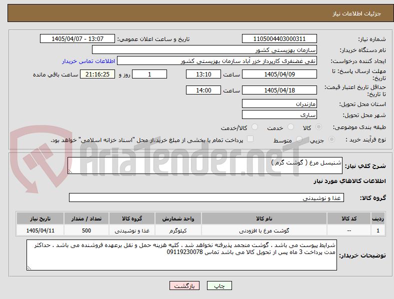 تصویر کوچک آگهی شنیسل مرغ ( گوشت گرم )