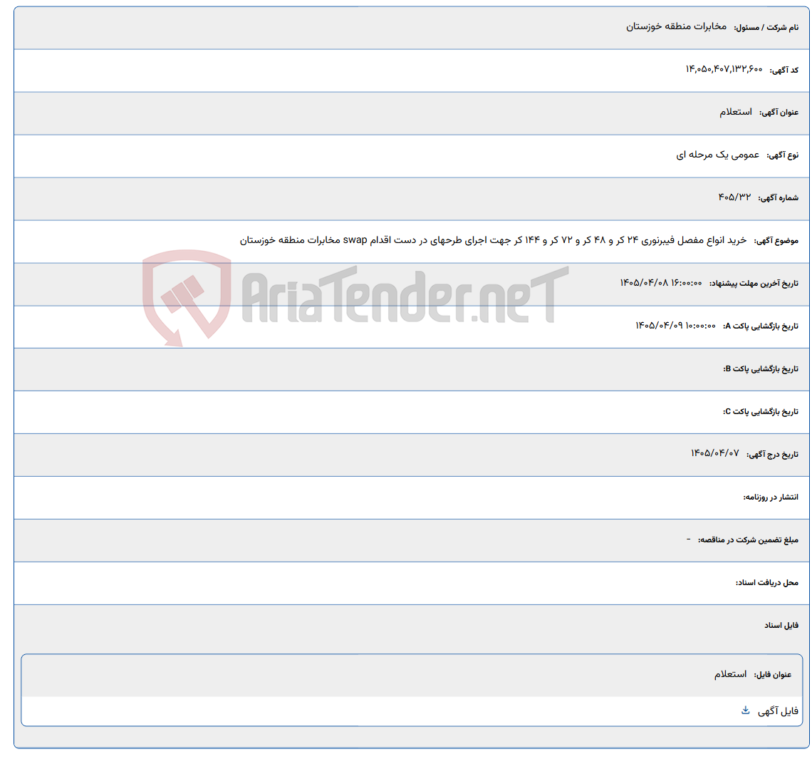 تصویر کوچک آگهی خرید انواع مفصل فیبرنوری 24 کر و 48 کر و 72 کر و 144 کر جهت اجرای طرحهای در دست اقدام swap مخابرات منطقه خوزستان