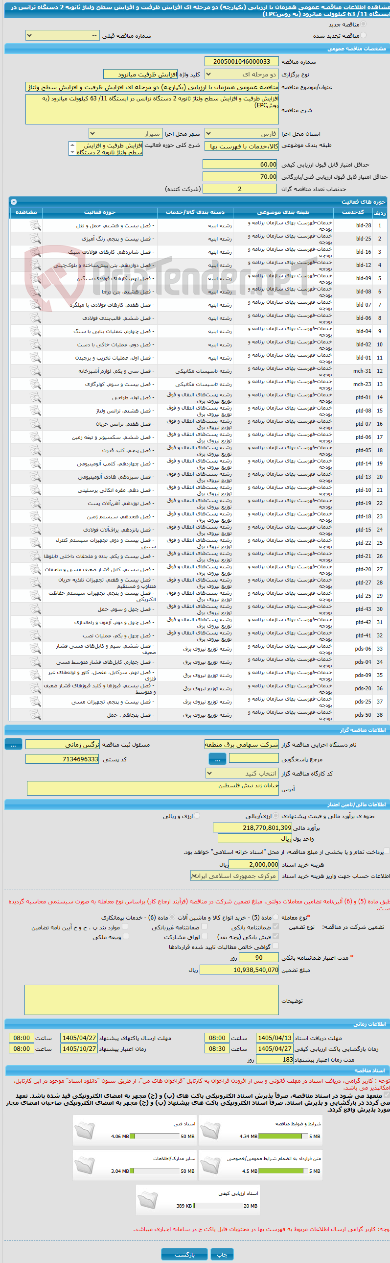 تصویر کوچک آگهی مناقصه عمومی همزمان با ارزیابی (یکپارچه) دو مرحله ای افزایش ظرفیت و افزایش سطح ولتاژ ثانویه 2 دستگاه ترانس در ایستگاه 11/ 63 کیلوولت میانرود (به روشEPC)
