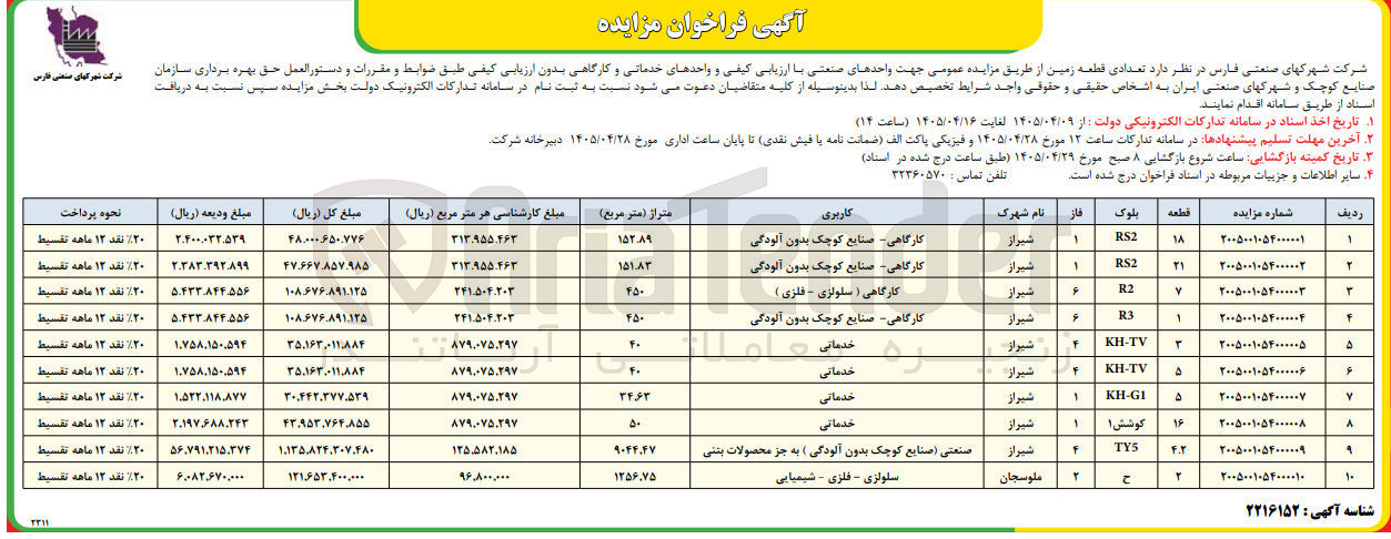 تصویر کوچک آگهی فروش قطعات زمین جهت واحدهای صنعتی و خدماتی