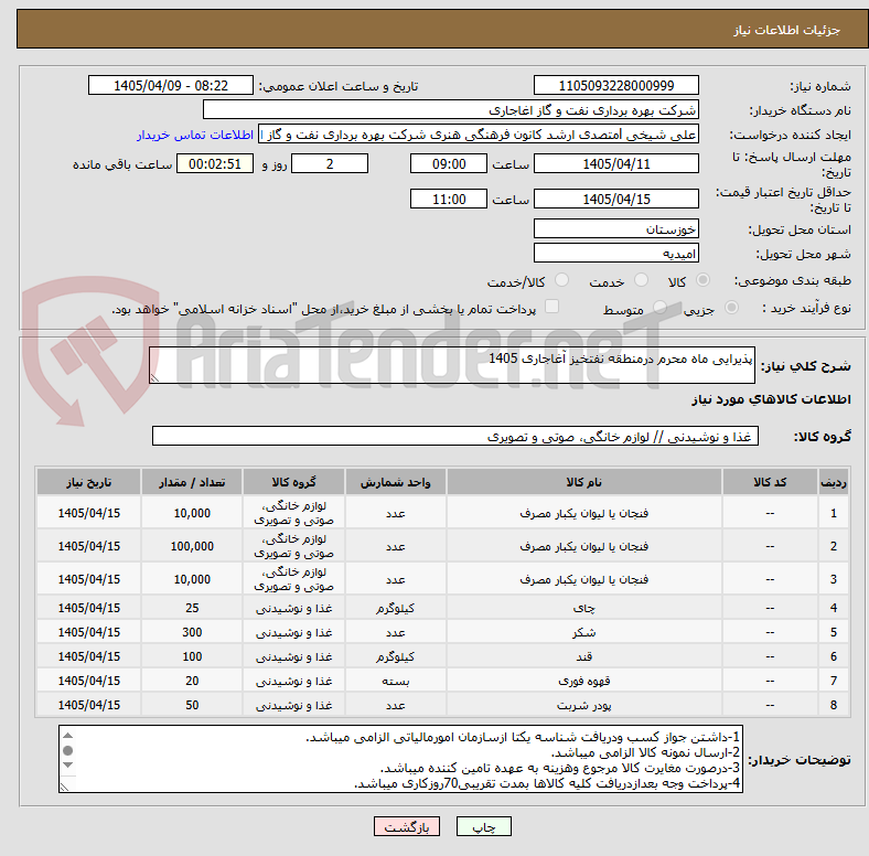 تصویر کوچک آگهی پذیرایی ماه محرم درمنطقه نفتخیز آغاجاری 1405