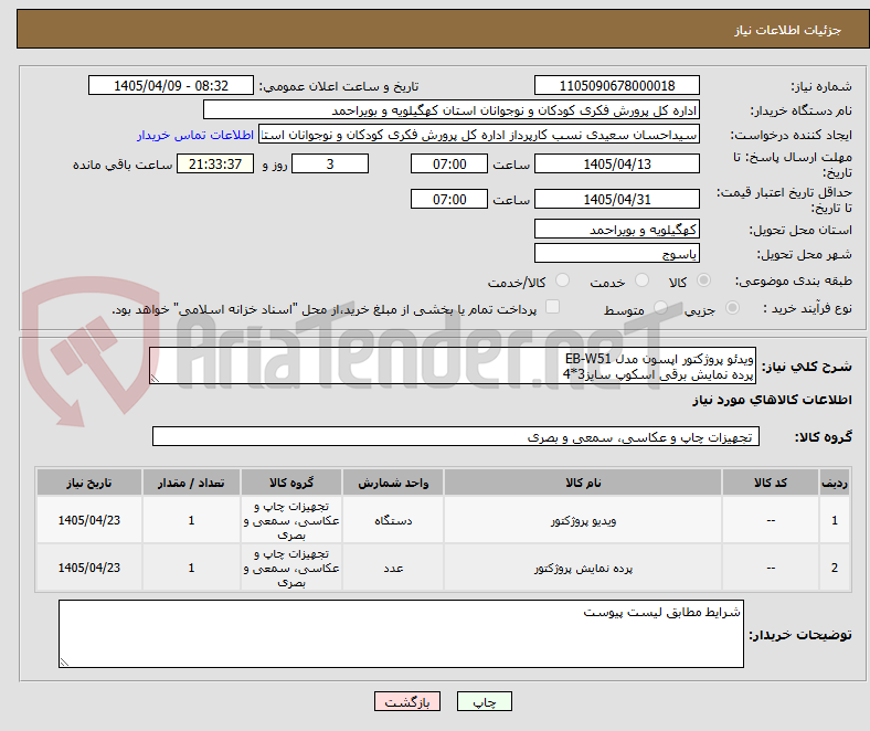 تصویر کوچک آگهی ویدئو پروژکتور اپسون مدل EB-W51
پرده نمایش برقی اسکوپ سایز3*4